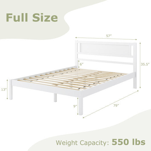 Twin/Full/Queen Size Wood Bed Frame with Headboard and Wooden Slats Support-Queen
