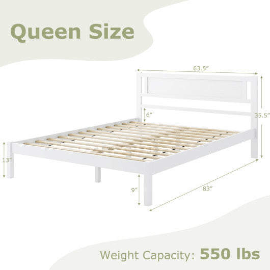 Twin/Full/Queen Size Wood Bed Frame with Headboard and Wooden Slats Support-Queen