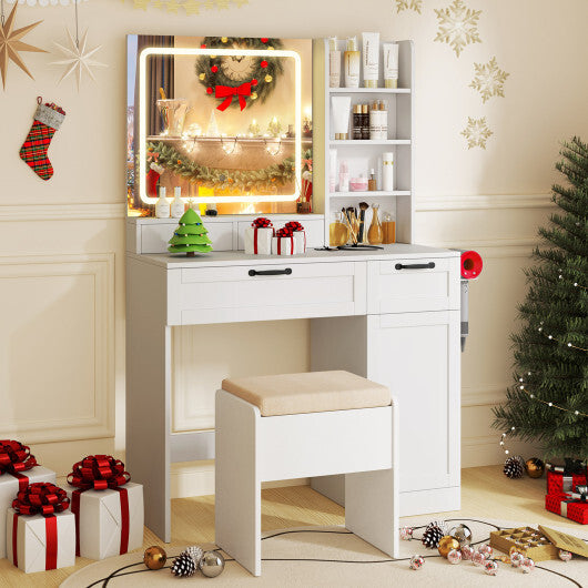 Vanity Set with Mirror and 3 Lighting Modes and Adjustable Brightness-White