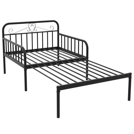 Extendable Metal Daybed to Twin Size Bed with Guardrails and Armrests-White