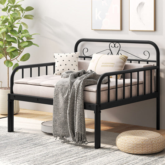 Extendable Metal Daybed to Twin Size Bed with Guardrails and Armrests-White