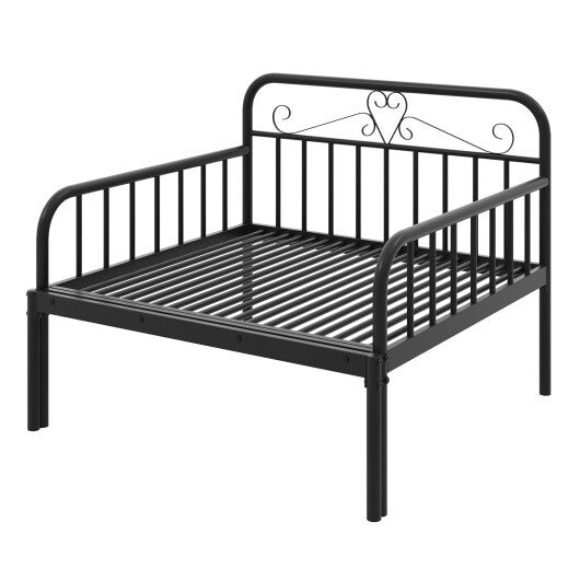 Extendable Metal Daybed to Twin Size Bed with Guardrails and Armrests-White