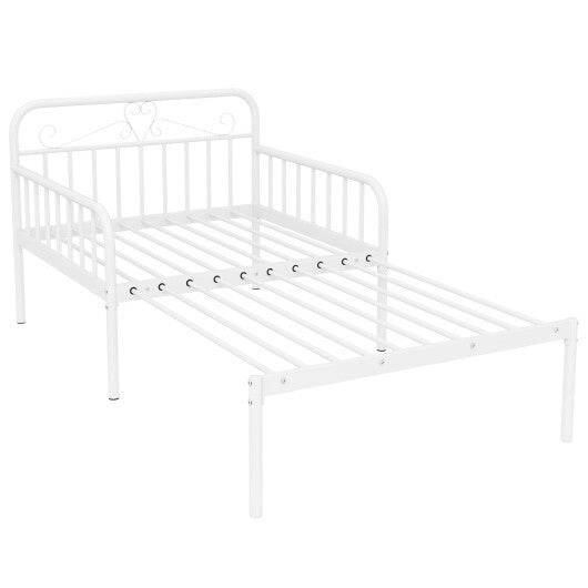 Extendable Metal Daybed to Twin Size Bed with Guardrails and Armrests-White