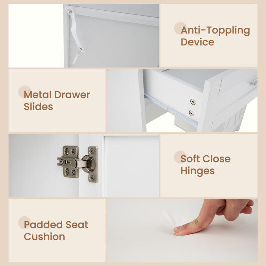 Makeup Vanity Desk with Mirror and Lights Dressing Table and Stool Set-White