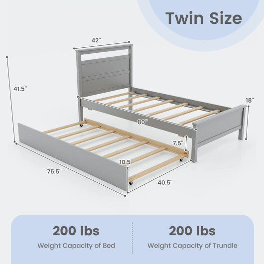 Twin Size Wooden Bed Frame with Trundle for Teens and Adults-White