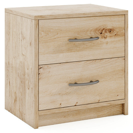 2 Drawer Nightstand with Storage for Living Room-Oak W2B