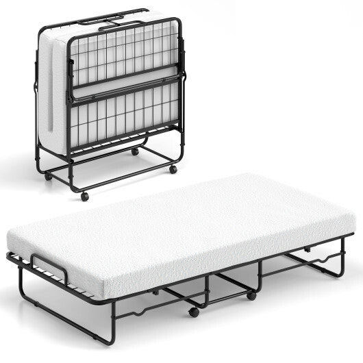 Twin Size Folding Bed with Memory Foam Mattress and Heavy-duty Metal Frame