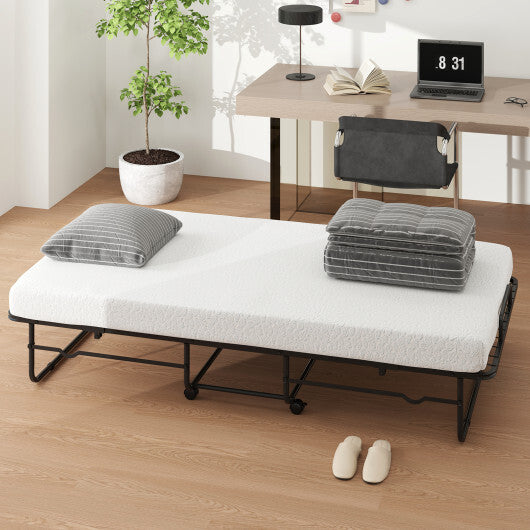 Twin Size Folding Bed with Memory Foam Mattress and Heavy-duty Metal Frame