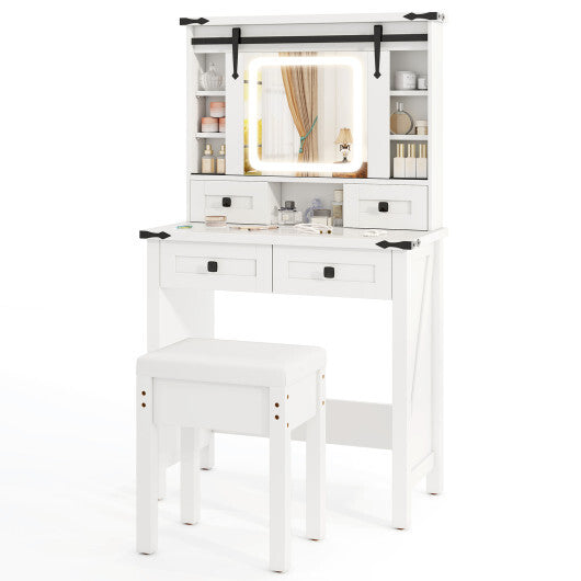 Makeup Vanity Desk with Mirror and Adjustable Storage Shelves-White