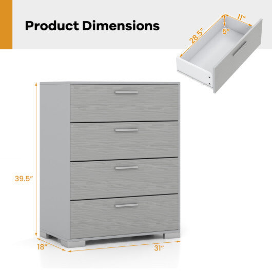 4 Drawer Storage Cabinet with Metal Legs Handles with Anti-Toppling Devices-Gray W2B