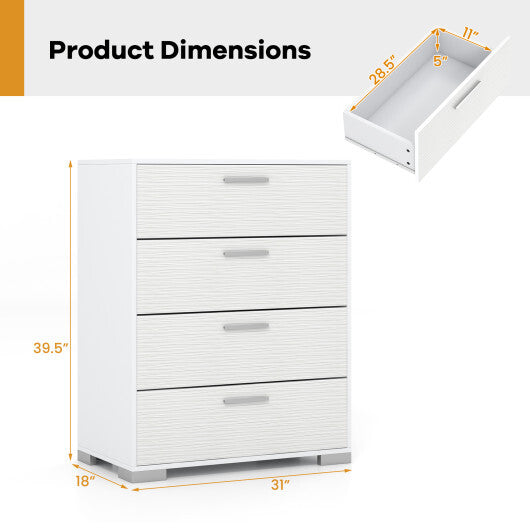 4 Drawer Storage Cabinet with Metal Legs Handles with Anti-Toppling Devices-Gray W2B
