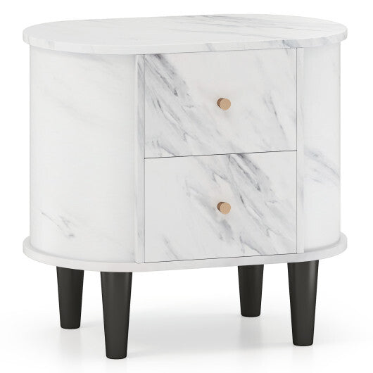 2-Drawer Nightstand Modern Faux Marble Bedside Table with Storage-White W2B