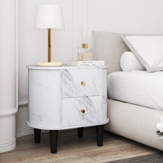 2-Drawer Nightstand Modern Faux Marble Bedside Table with Storage-White W2B