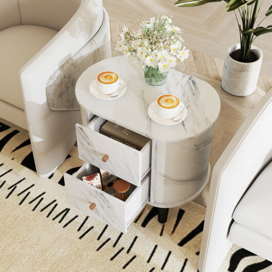 2-Drawer Nightstand Modern Faux Marble Bedside Table with Storage-White W2B
