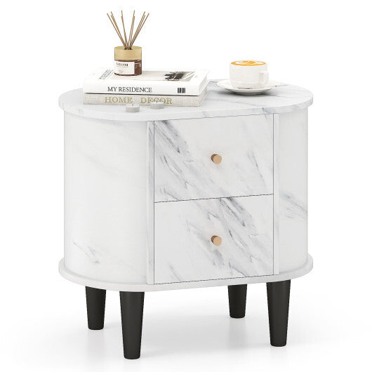2-Drawer Nightstand Modern Faux Marble Bedside Table with Storage-White W2B