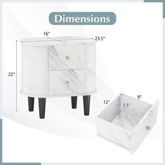 2-Drawer Nightstand Modern Faux Marble Bedside Table with Storage-White W2B