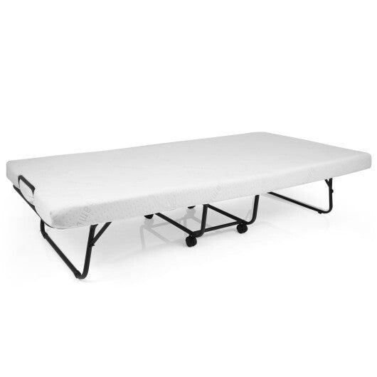 Cot Size Folding Bed Frame with Memory Foam Mattress and Metal Frame