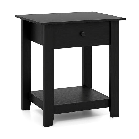 Nightstand with Drawer 3-Tier Modern Bedside Table with Open Shelf and Storage-Black W2B