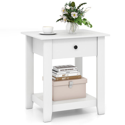Nightstand with Drawer 3-Tier Modern Bedside Table with Open Shelf and Storage-Black W2B