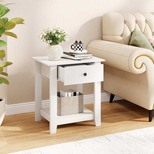 Nightstand with Drawer 3-Tier Modern Bedside Table with Open Shelf and Storage-Black W2B