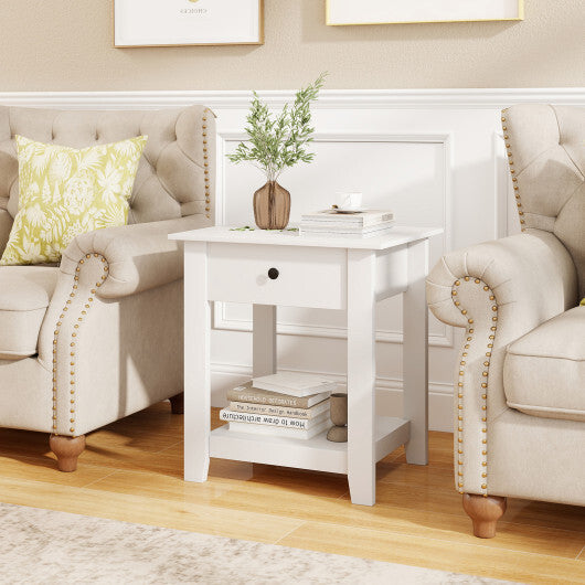 Nightstand with Drawer 3-Tier Modern Bedside Table with Open Shelf and Storage-Black W2B