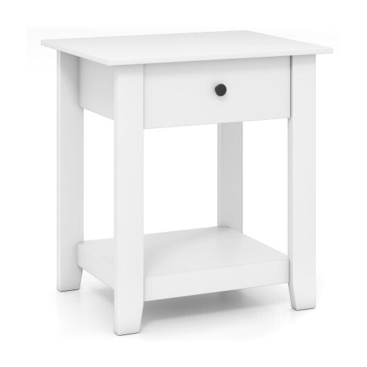 Nightstand with Drawer 3-Tier Modern Bedside Table with Open Shelf and Storage-Black W2B