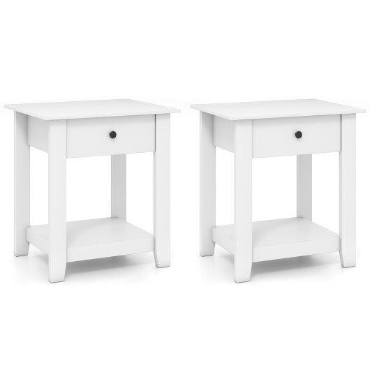 Set of 2 Nightstand with Drawer 3-Tier Modern Bedside Table with Open Shelf and Storage-Black