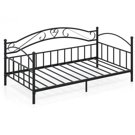 Twin Size Metal Daybed Frame with Headboard for Bedroom-Black