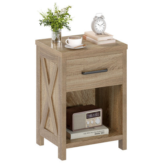 Nightstand with Drawer and Shelf-Natural W2B