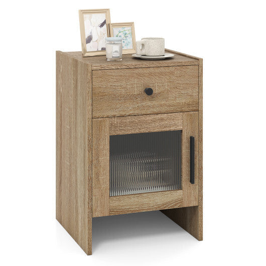 Nightstand with Drawer and Cabinet-Antique Brush White W2B
