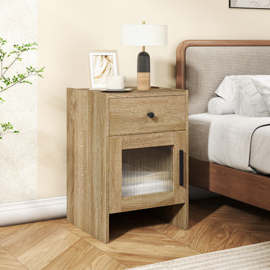 Nightstand with Drawer and Cabinet-Antique Brush White W2B