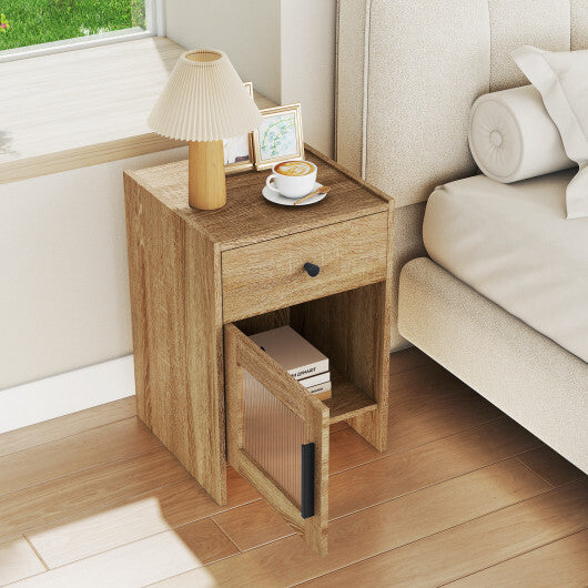 Nightstand with Drawer and Cabinet-Antique Brush White W2B