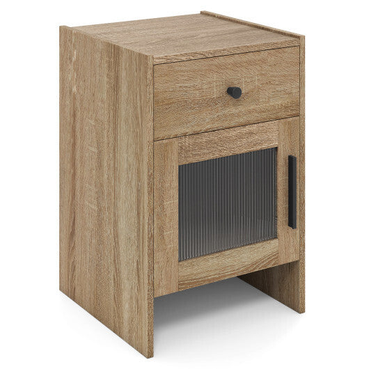 Nightstand with Drawer and Cabinet-Antique Brush White W2B
