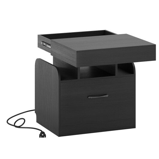 Nightstand with Charging Station Modern Bedside Table for Living Room Bedroom Office-Black W2B