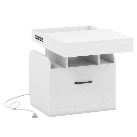 Nightstand with Charging Station Modern Bedside Table for Living Room Bedroom Office-Black W2B