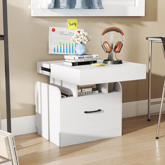 Nightstand with Charging Station Modern Bedside Table for Living Room Bedroom Office-Black W2B