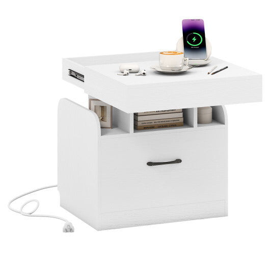 Nightstand with Charging Station Modern Bedside Table for Living Room Bedroom Office-Black W2B