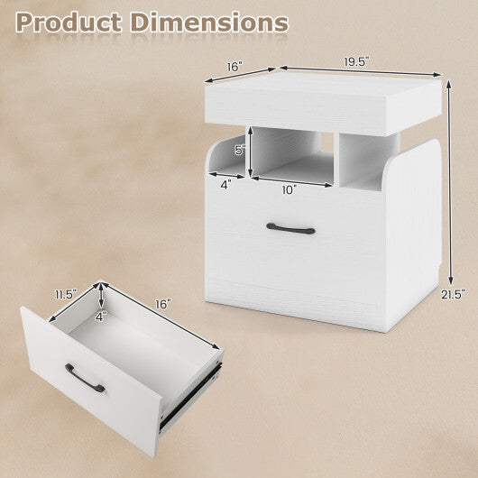 Nightstand with Charging Station Modern Bedside Table for Living Room Bedroom Office-Black W2B