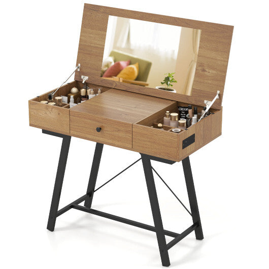Vanity Desk with Flip Top Mirror Makeup Dressing Table-Rustic Brown