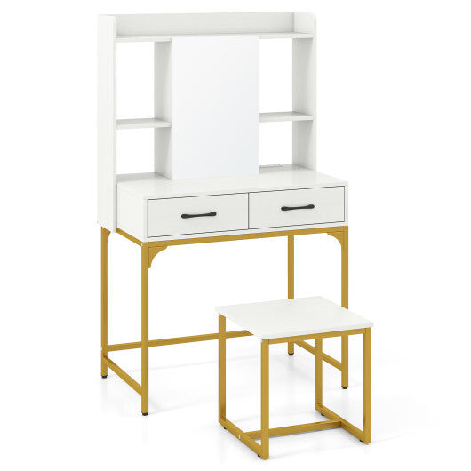 Vanity Desk with Storage Drawers and Charging Station-White
