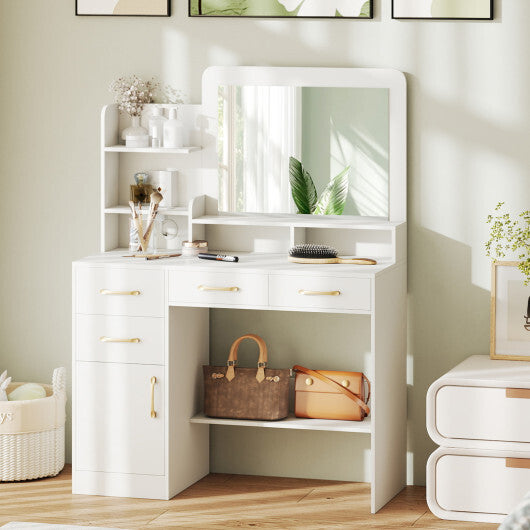 39.5 Inch Vanity Desk with Power Outlets and Mirror for Bedroom-White