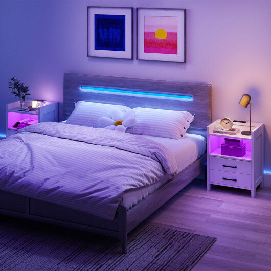 23.5 Inches Nightstand with Charging Station and Open Storage Shelf-White W2B