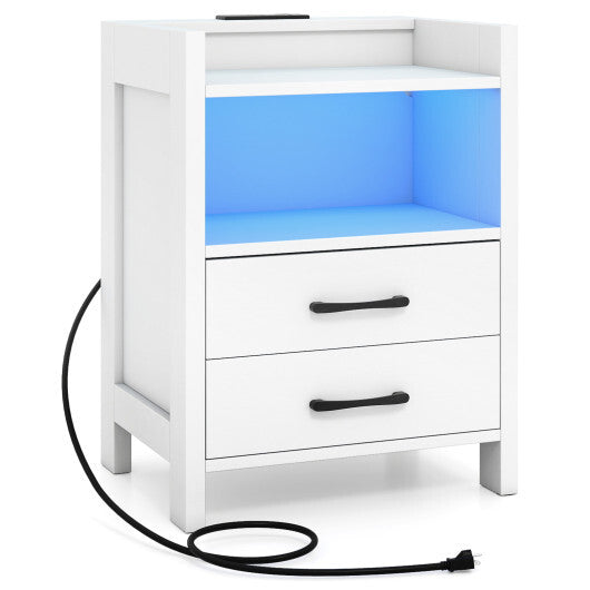 23.5 Inches Nightstand with Charging Station and Open Storage Shelf-White W2B