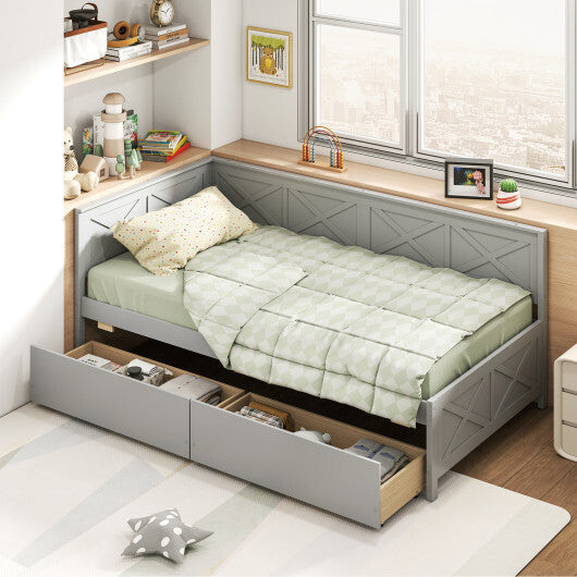 Twin Size Daybed with 2 Storage Drawers No Box Spring Needed-Gray