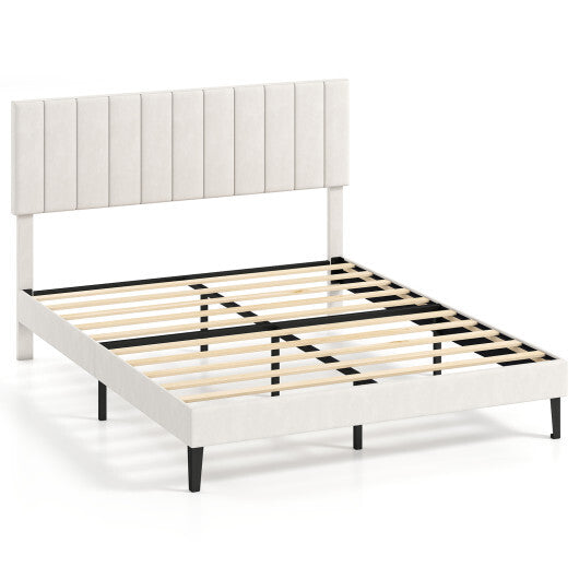 Queen Size Velvet Upholstered Platform Bed Frame W2B