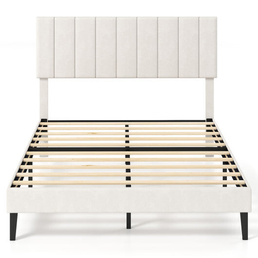 Queen Size Velvet Upholstered Platform Bed Frame W2B