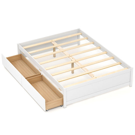 Full Size Wooden Bed Frame with 2 Rolling Storage Drawers-Natural