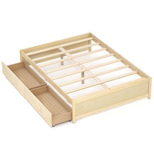 Full Size Wooden Bed Frame with 2 Rolling Storage Drawers-Natural - Color: Natural - Size: Full Size W2B