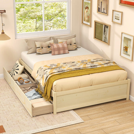 Full Size Wooden Bed Frame with 2 Rolling Storage Drawers-Natural - Color: Natural - Size: Full Size W2B