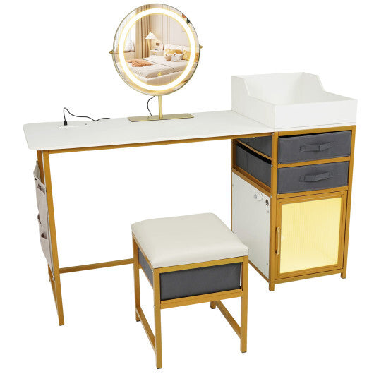Vanity Desk with Rotatable Lighted Mirror 55 Inch Makeup Vanity Table-White